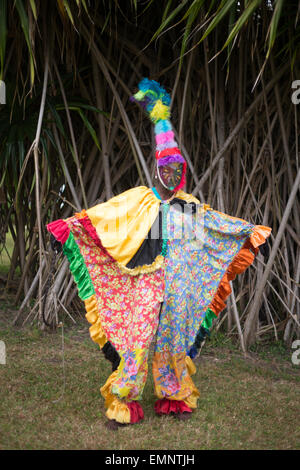 Kulturshow Maskerade Tänzer in St. Kitts und Nevis in der Karibik. Stockfoto