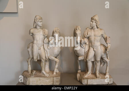 Marmorstatuetten von Castor und Pollux (Dioskouri). Roman. 3. Jahrhundert n. Chr. Detail. Metropolitan Museum. NY. USA. Stockfoto