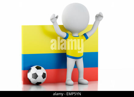 3D Illustration. Weiße Leute mit Flagge und fussball Ball Kolumbien. Isolierten weißen Hintergrund Stockfoto