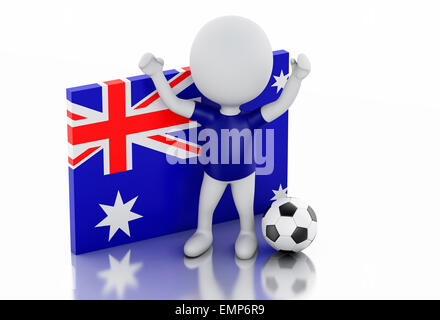 3D Illustration. Weiße Leute mit Australien Flagge und Soccer Ball. Isolierten weißen Hintergrund Stockfoto