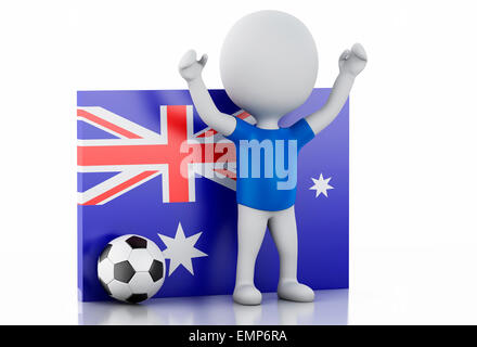 3D Illustration. Weiße Leute mit Australien Flagge und Soccer Ball. Isolierten weißen Hintergrund Stockfoto