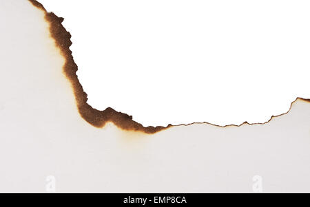 verbrannten Ränder von Papier isoliert auf weißem Hintergrund Stockfoto
