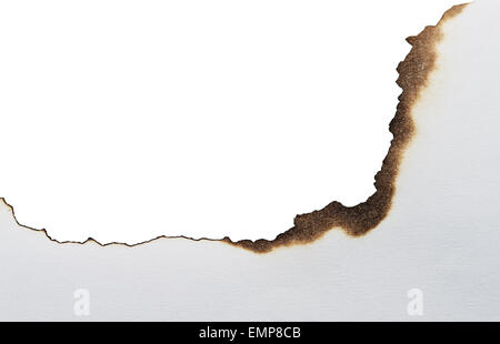 verbrannten Ränder von Papier isoliert auf weißem Hintergrund Stockfoto