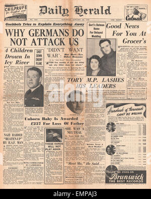 1940-Titelseite Daily Herald Joseph Goebbels Rede Stockfoto