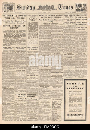 1940-Titelseite Sunday Times Sumner Welles trifft Adolf Hitler Stockfoto