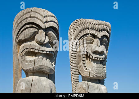 Tiki Totems, Pu'uhonua O Honaunau National Historical Park, Big Island, Hawaii Stockfoto