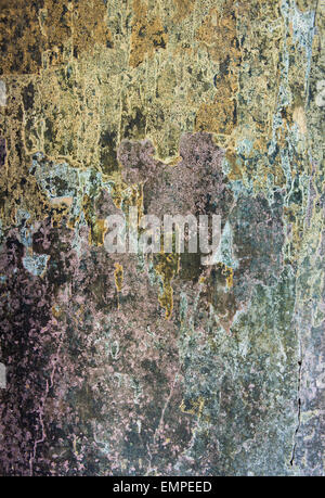 Wand mit Resten von Gips und Farbe, Kerala, Indien Stockfoto