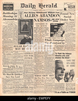 1940-Titelseite Daily Herald Verbündeten verlassen Namsos Stockfoto