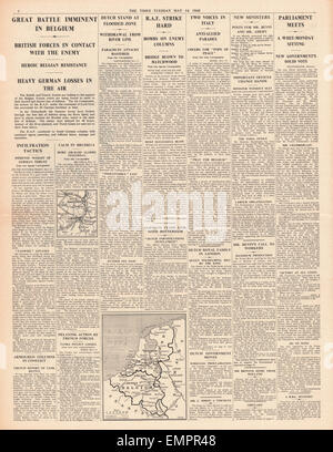 1940 s. 6 The Times Alliierten deutsche Kräfte Battle in Belgien Stockfoto