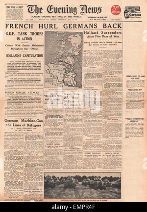 1940-Titelseite Abend News deutsche Invasion von Frankreich Stockfoto