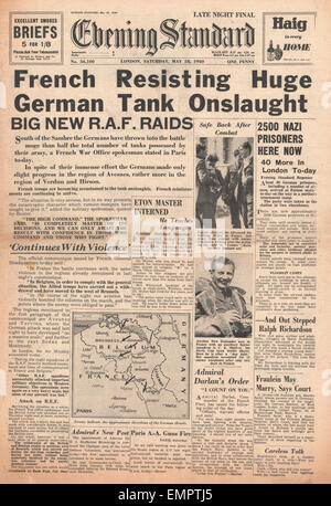 1940 Titelseite Abend Standard Verbündeten Bewerbung um deutschen Vormarsch zu stoppen Stockfoto