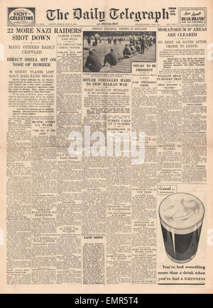 1940-Titelseite Daily Telegraph Luftschlacht um England Stockfoto