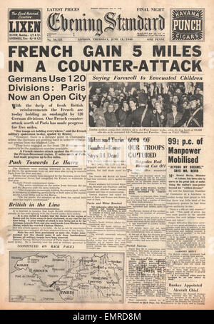 1940-Titelseite Evening Standard (London) Gegenangriff der französischen Armee Stockfoto