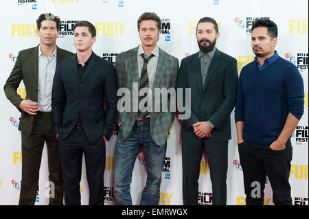 58. BFI LFF: Fury - Fototermin im Corinthia Hotel statt.  Mit: Logan Lerman, Brad Pitt, Michael Pena, Shia LaBeouf, Jon Bernthal Where: London, Vereinigtes Königreich bei: 19. Oktober 2014 Stockfoto