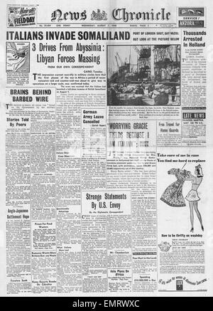 1940 Titelseite News Chronicle italienische Truppen erobern Ägypten Somaliland Stockfoto