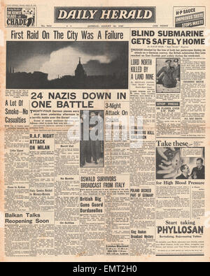 1940-Titelseite Daily Herald London bombardiert wird Stockfoto