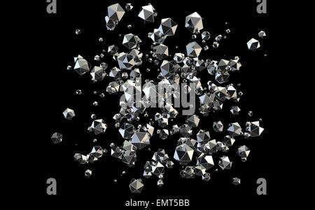 Strahlen 3D platonische geformte Diamanten auf schwarzem Hintergrund