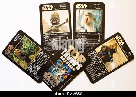 Top Trumps Specials Karten Star Wars auf weißem Hintergrund Stockfoto