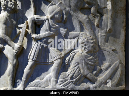 Ludovisi Schlacht Sarkophag. 3. Jahrhundert. Römische Epoche. Kampfszene zwischen Römern und Goten. Seitliche. Nationales Museum von Rom. Stockfoto