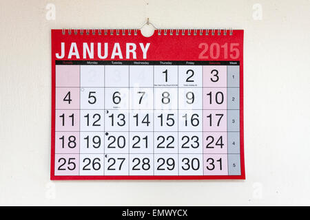 Wandkalender für Monat Januar 2015 Stockfoto