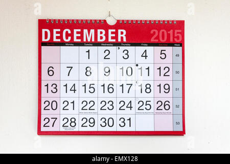 Wandkalender für Monat Dezember 2015 Stockfoto