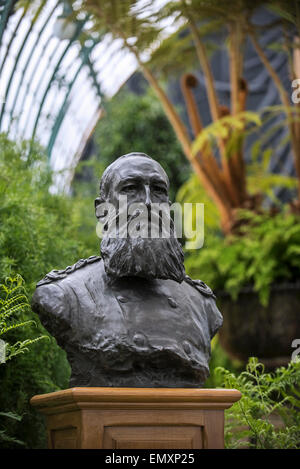 Büste von Leopold II., König der Belgier an die königlichen Gewächshäuser von Laeken, Park Royal Palace von Laken, Brüssel, Belgien Stockfoto