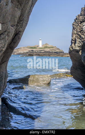 Schöne Aussicht auf Godrevy Leuchtturm in Cornwall England uk Stockfoto