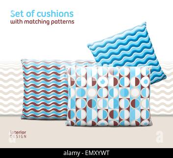 Satz von Polster und Kissen mit passender nahtlose Muster. Interieur, Möbel-Design-Elemente. EPS10 Vektor, Maschen Stock Vektor
