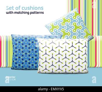 Satz von Polster und Kissen mit passender nahtlose Muster. Interieur, Möbel-Design-Elemente. EPS10 Vektor, Maschen Stock Vektor