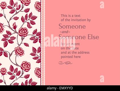 Postkarte, Einladung editierbare Vorlage mit Rahmen und nahtlose Blumenkarte Stock Vektor