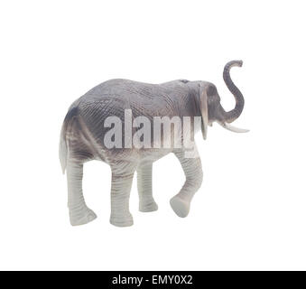 Blauen und grauen Elefanten Spielzeug stehend auf weißem Hintergrund Rückansicht isoliert. Stockfoto