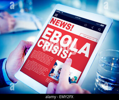 Geschäftsmann hält Tablet Ebola News Konzept Stockfoto