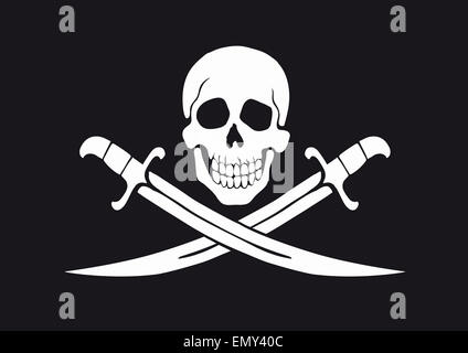 schwarze und weiße Piratenflagge Jolly Roger mit Totenkopf und Schwerter Stockfoto