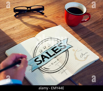 Das Unternehmer Tabelle mit Sales-Konzept Stockfoto