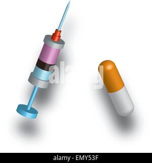 Spritze und Tabletten Abbildung Baum Dimensionen Stock Vektor