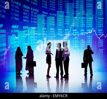 Silhouette Menschen Diskussion Börse Geschäftskonzept Stockfoto