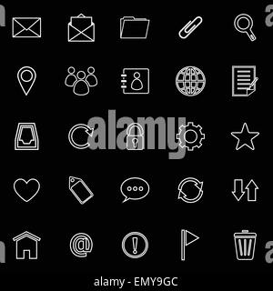 Mail-Linie-Symbole auf schwarzem Hintergrund Stock Vektor