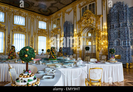 Russland, St. Petersburg, Puschkin, Tsarkoje Selo, schöne Innenräume des Katharinenpalastes Stockfoto