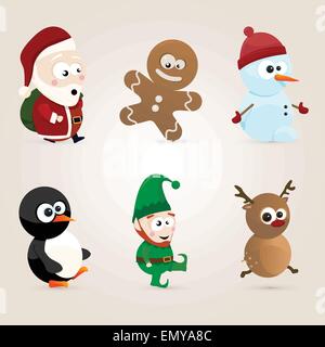 Satz von Cute Weihnachten Cartoon-Figuren Stock Vektor