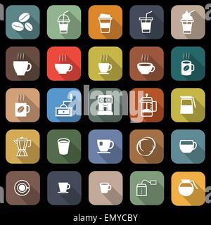 Kaffee flachen Symbole mit langen Schatten, Lager Vektor Stock Vektor