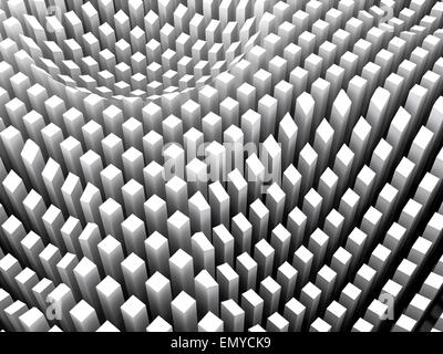 Abstrakte digitale Hintergrund mit gekrümmten Oberfläche gebildet vom weißen Säulen Bereich Array, 3d illustration Stockfoto