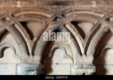 Südportal arcading, St. Michael und alle Engel Kirche, Bishops Cleeve, Gloucestershire, England, UK Stockfoto