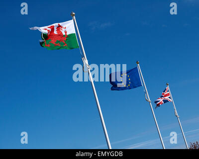 Englisch, Welsch und Europäische Flaggen Stockfoto