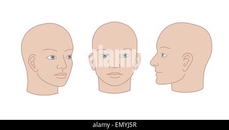 Menschenköpfen Integralhelm, halbe Gesicht und Dreiviertel. Vektor-Silhouette-illustration Stock Vektor