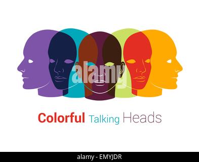 Menschenköpfen Silhouetten. Gruppe von Menschen reden, zusammen arbeiten. Konzept-Abbildung Stock Vektor