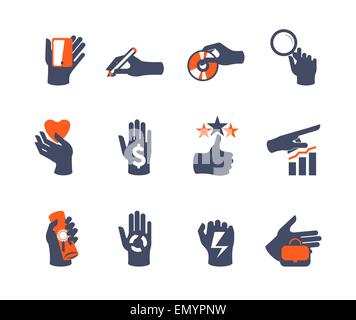 Hände-Iconset für die Website oder Anwendung. Flaches design Stock Vektor