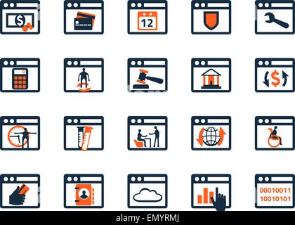 Business-Icon-Set. Software, Web-Entwicklung, Finanzen, Bankwesen. Flaches design Stock Vektor