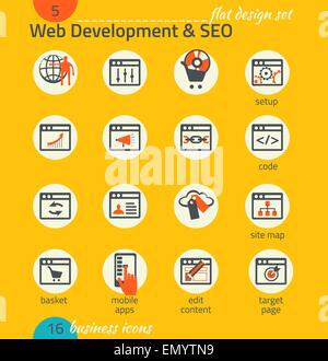Business-Icon-Set. Software und Web-Entwicklung, SEO, marketing, e-Commerce. Flaches design Stock Vektor
