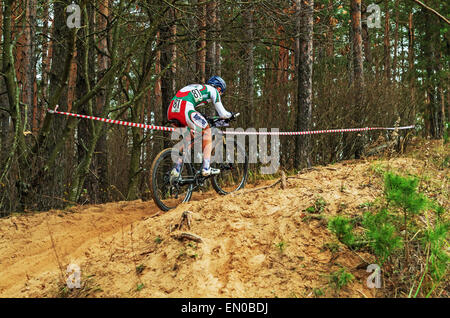 Die Republik Belarus Championship der Langlauf Radsport 19.10. 2014 - der Waldroute. Männer fahren Rennen Bühne. Stockfoto