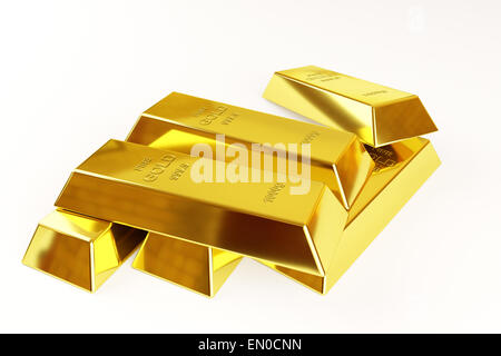 Goldbarren-Stack auf weißem Hintergrund Stockfoto